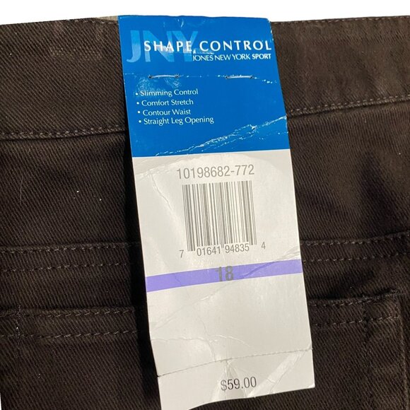 Shape Control Jeans Brown 18 Stretch Straight NWT Jones New York Normcore Casual - Picture 7 of 13